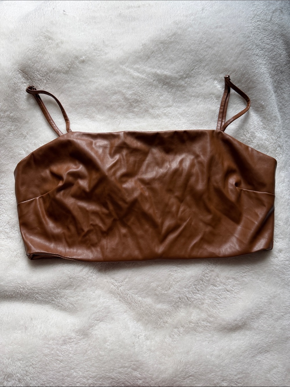 Faux Leather Brown Adjustable-Strap Cami